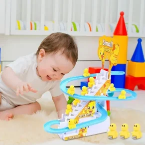 Duck Toy - Small Duck Climbing Stairs Toy, Roller Coaster Track Toy, Racer Track Toy with Led Flashing Lights and Music, Sensory Baby Musical Toys, Duck Slide Rollercoaster Toy Set for Kids Boys Girls
