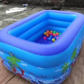 Swimming Water Pool Rectangle Blue For Kids - 130cm/115cm/120cm / Inflatable 3 Ring Swim Bath Tub For Children Baby